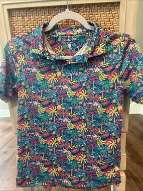chubbies Kids Bright Tropical Palm Polo - Yellow Pink Green Blue